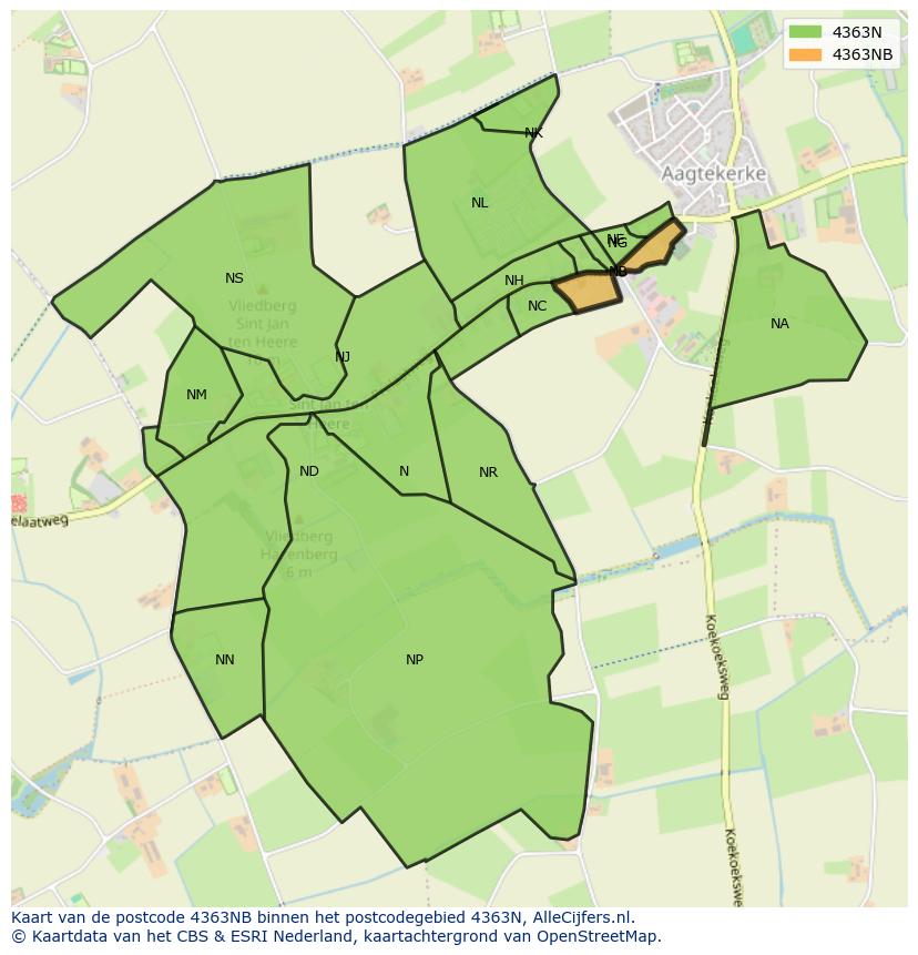 Afbeelding van het postcodegebied 4363 NB op de kaart.