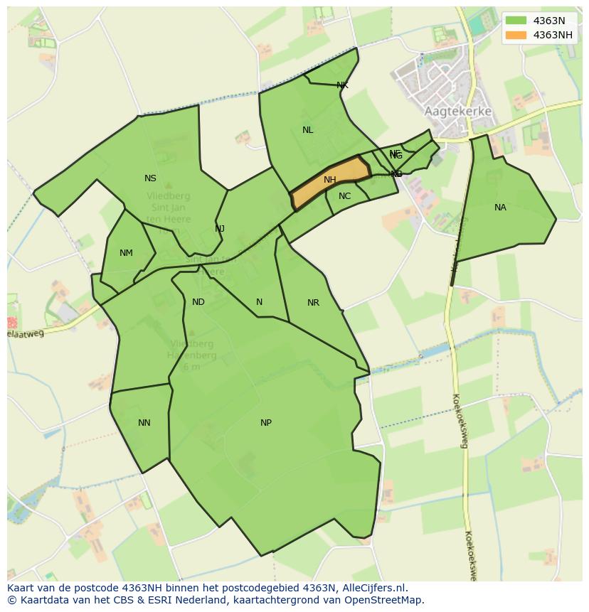 Afbeelding van het postcodegebied 4363 NH op de kaart.