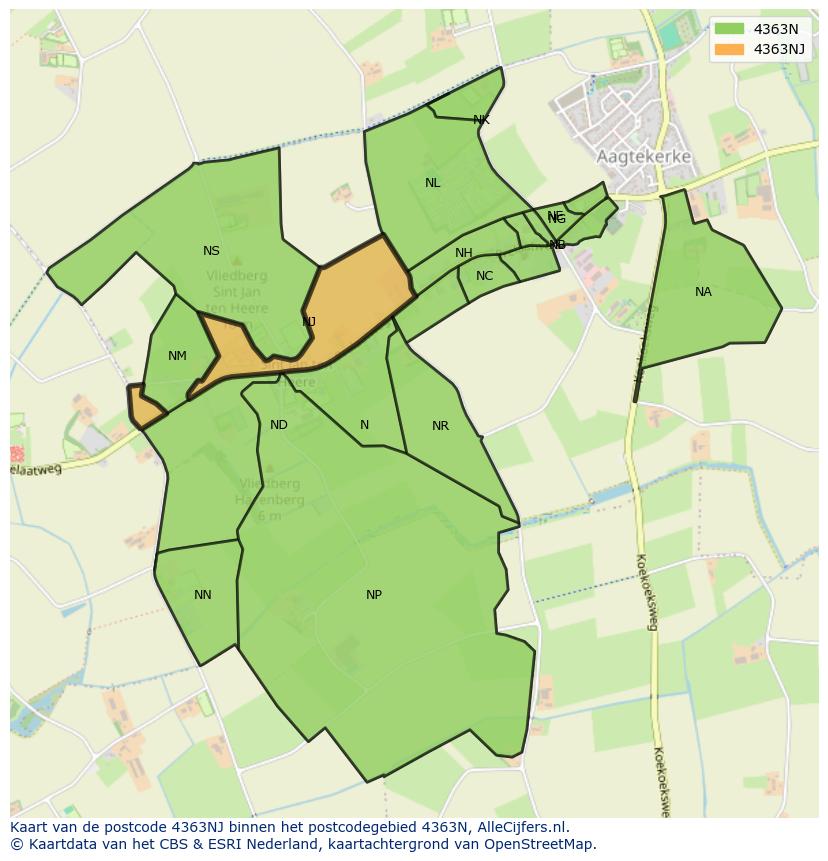Afbeelding van het postcodegebied 4363 NJ op de kaart.