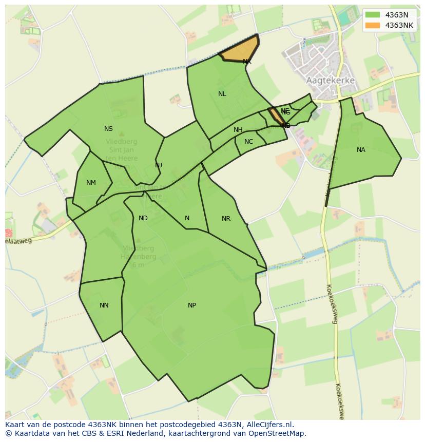 Afbeelding van het postcodegebied 4363 NK op de kaart.