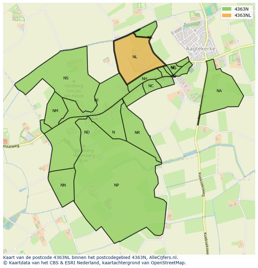 Afbeelding van het postcodegebied 4363 NL op de kaart.