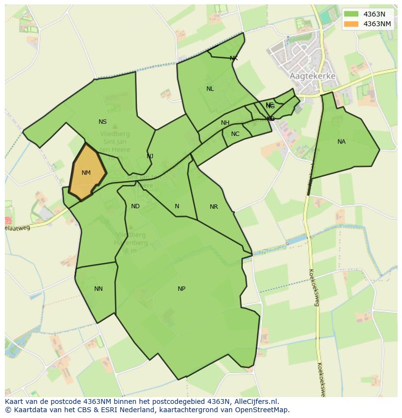 Afbeelding van het postcodegebied 4363 NM op de kaart.