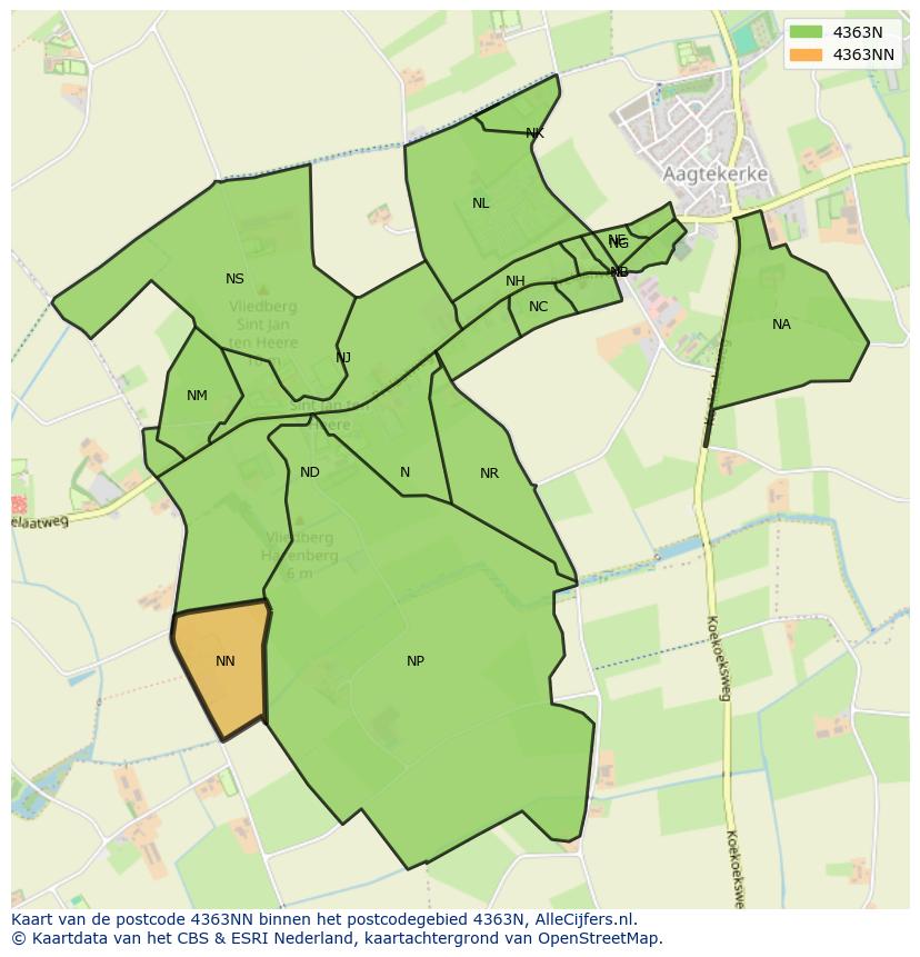 Afbeelding van het postcodegebied 4363 NN op de kaart.