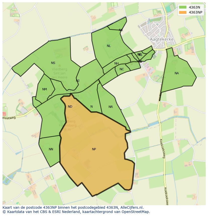 Afbeelding van het postcodegebied 4363 NP op de kaart.