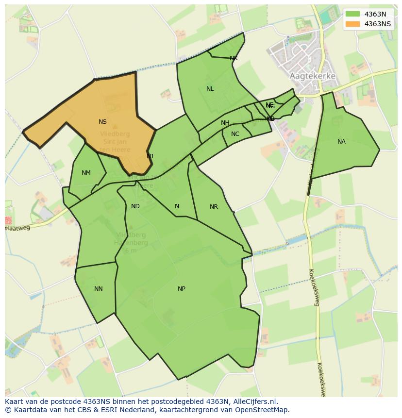 Afbeelding van het postcodegebied 4363 NS op de kaart.