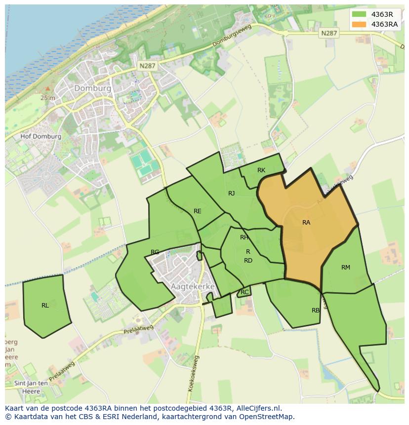 Afbeelding van het postcodegebied 4363 RA op de kaart.