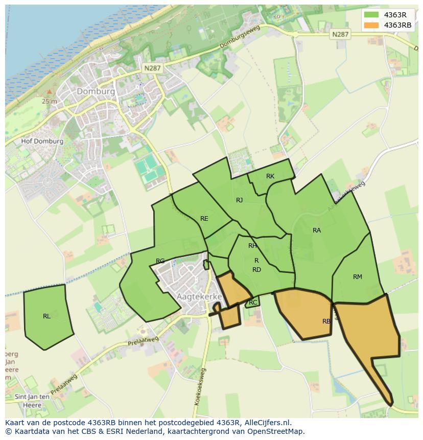 Afbeelding van het postcodegebied 4363 RB op de kaart.