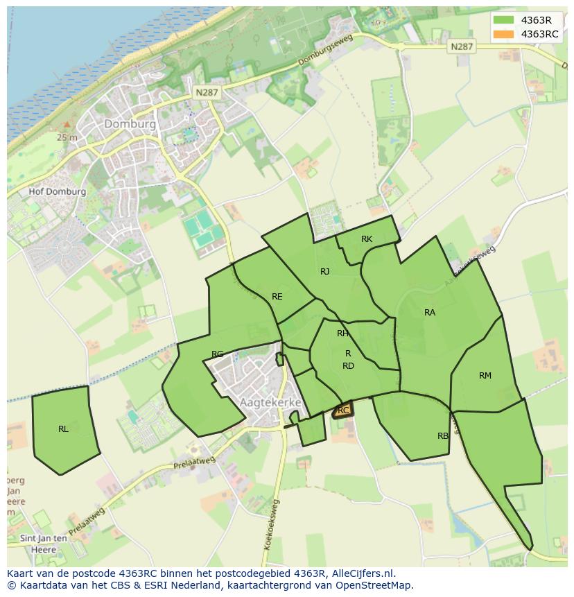 Afbeelding van het postcodegebied 4363 RC op de kaart.