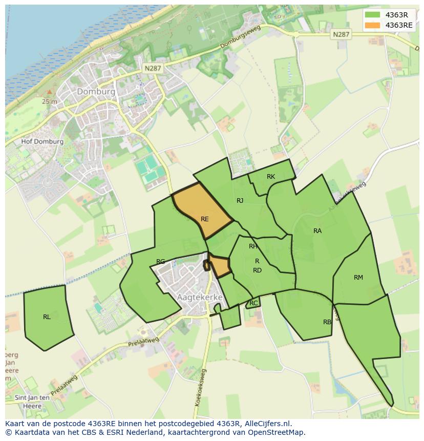 Afbeelding van het postcodegebied 4363 RE op de kaart.