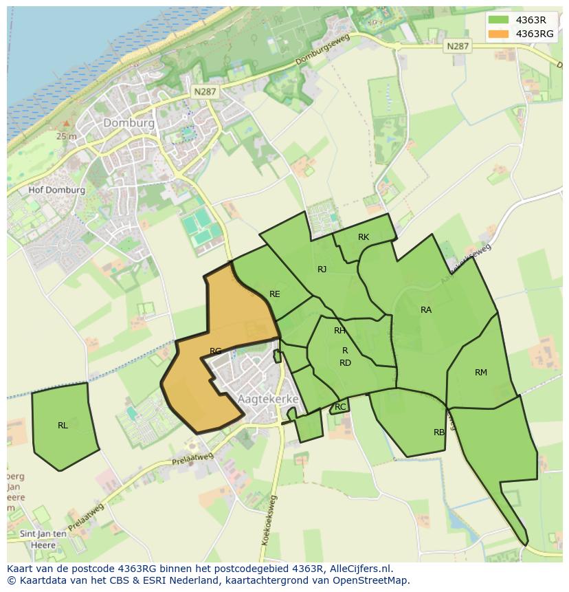 Afbeelding van het postcodegebied 4363 RG op de kaart.