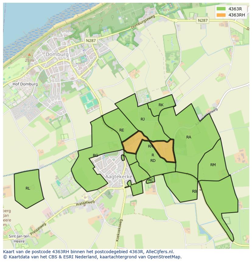 Afbeelding van het postcodegebied 4363 RH op de kaart.