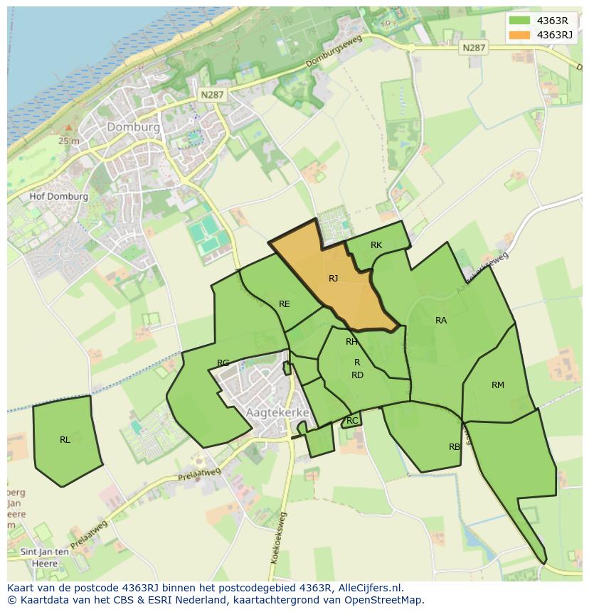 Afbeelding van het postcodegebied 4363 RJ op de kaart.