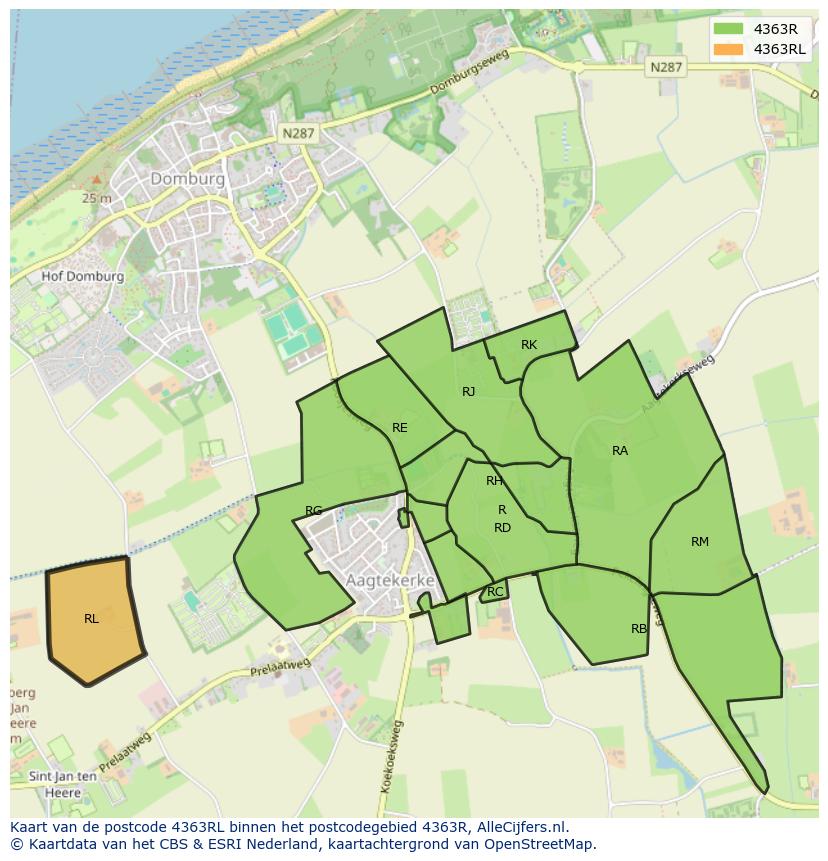 Afbeelding van het postcodegebied 4363 RL op de kaart.