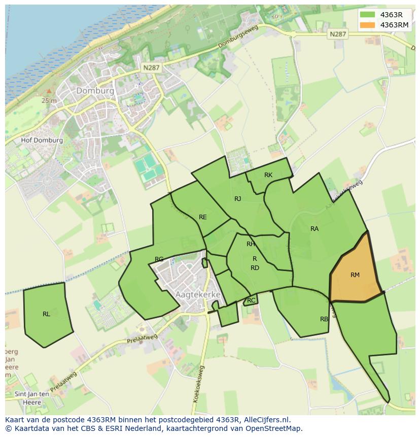 Afbeelding van het postcodegebied 4363 RM op de kaart.