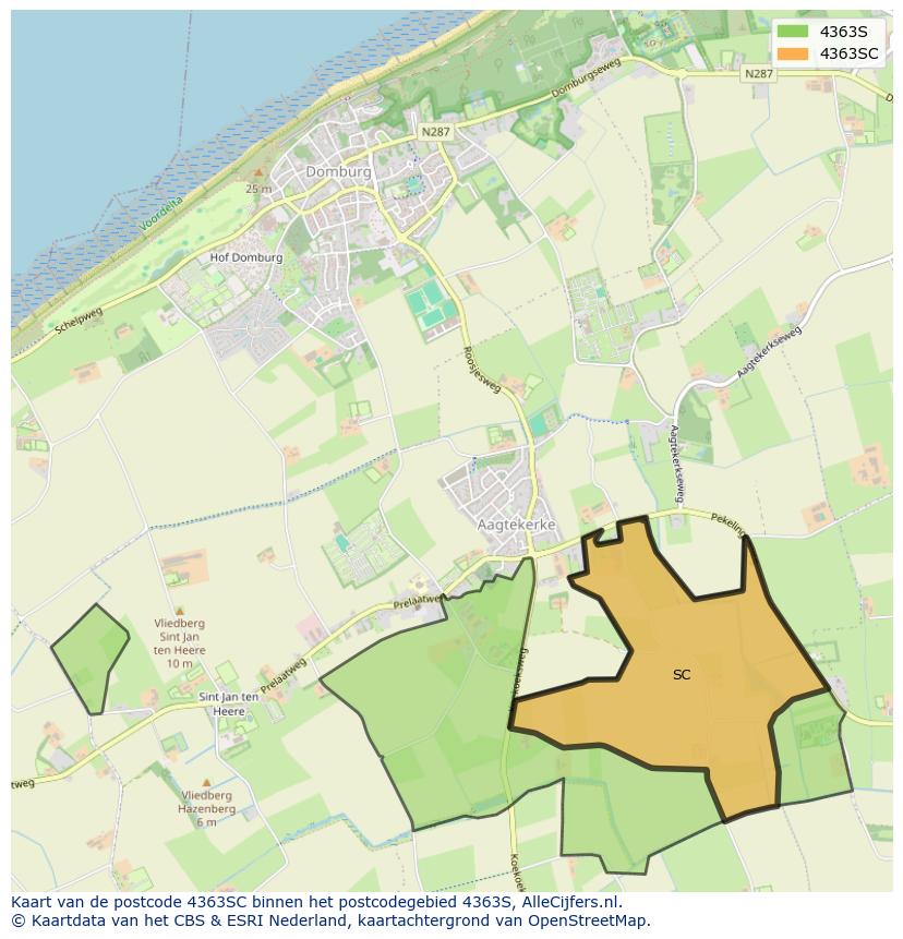 Afbeelding van het postcodegebied 4363 SC op de kaart.