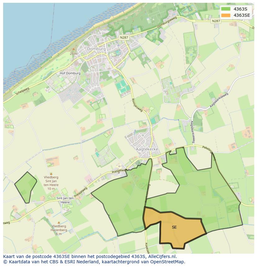 Afbeelding van het postcodegebied 4363 SE op de kaart.