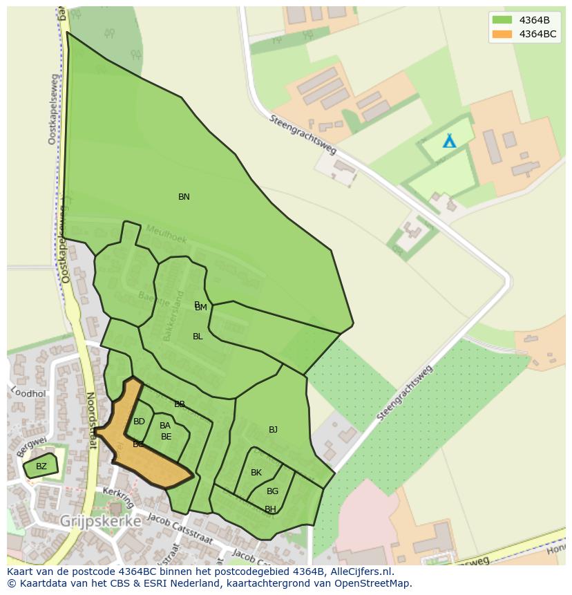 Afbeelding van het postcodegebied 4364 BC op de kaart.