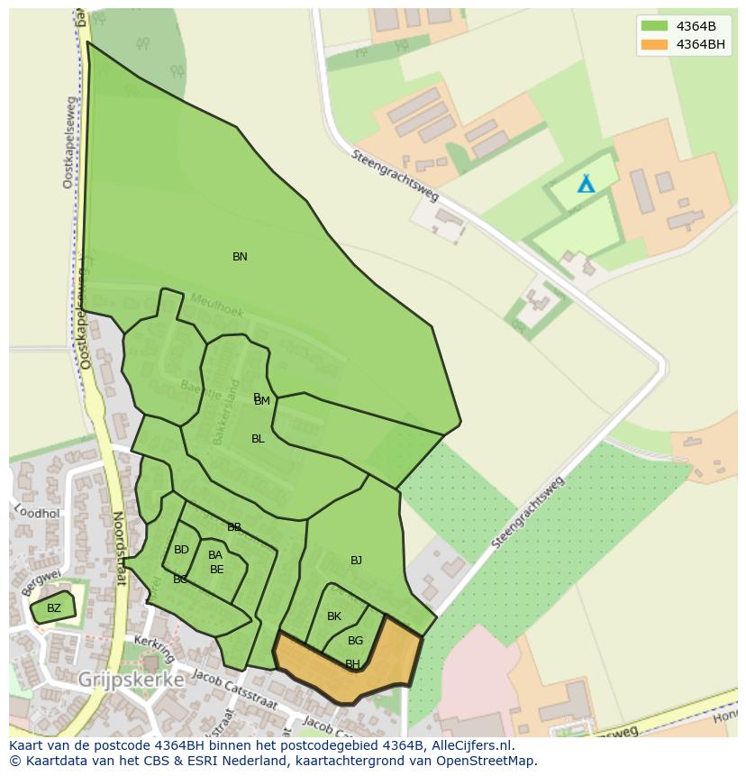 Afbeelding van het postcodegebied 4364 BH op de kaart.