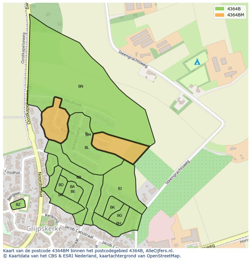 Afbeelding van het postcodegebied 4364 BM op de kaart.