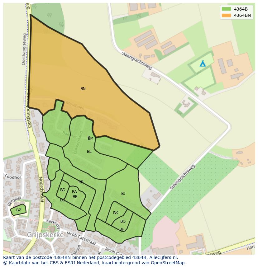 Afbeelding van het postcodegebied 4364 BN op de kaart.