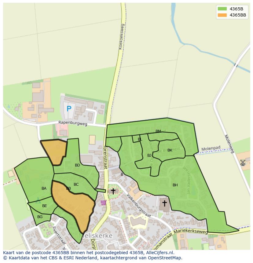 Afbeelding van het postcodegebied 4365 BB op de kaart.