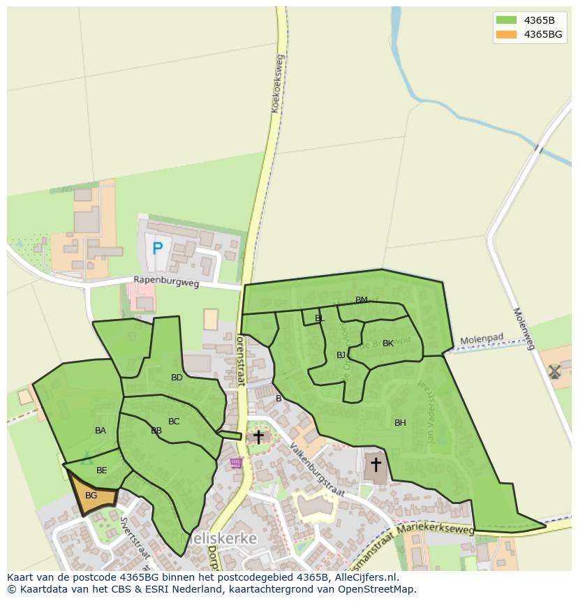 Afbeelding van het postcodegebied 4365 BG op de kaart.