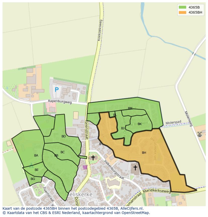 Afbeelding van het postcodegebied 4365 BH op de kaart.