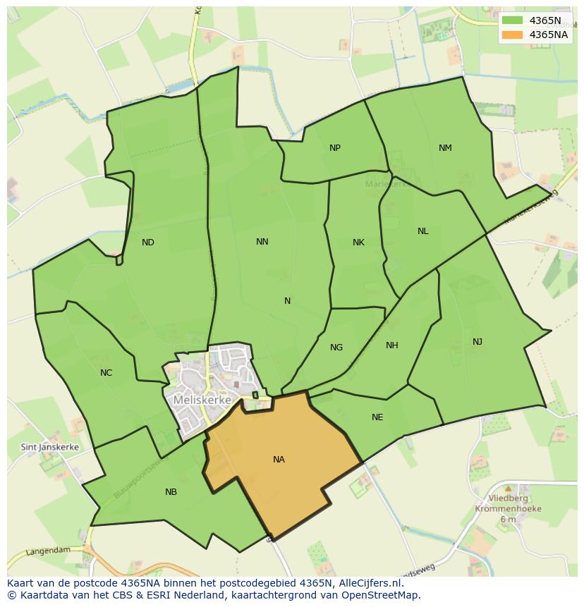 Afbeelding van het postcodegebied 4365 NA op de kaart.