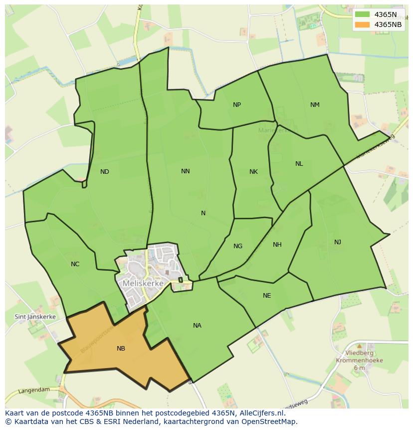 Afbeelding van het postcodegebied 4365 NB op de kaart.