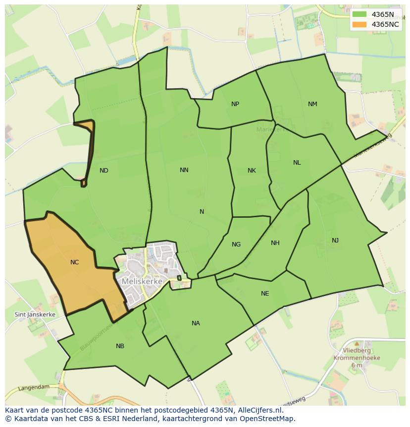 Afbeelding van het postcodegebied 4365 NC op de kaart.