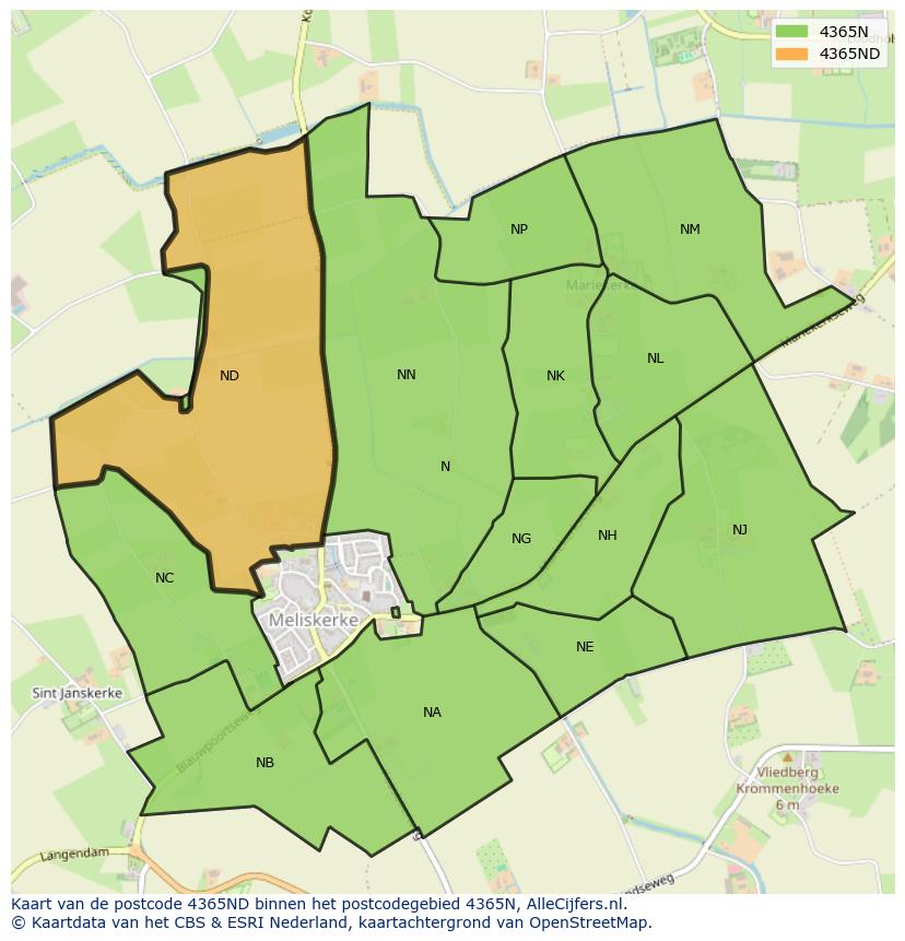 Afbeelding van het postcodegebied 4365 ND op de kaart.