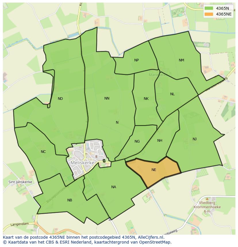 Afbeelding van het postcodegebied 4365 NE op de kaart.