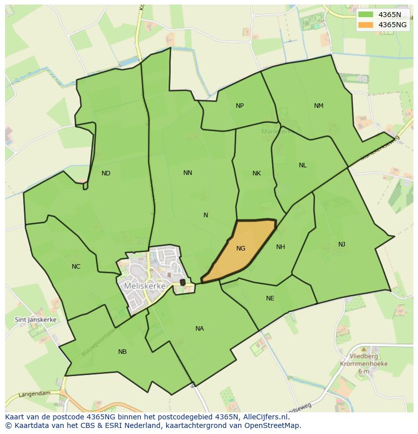 Afbeelding van het postcodegebied 4365 NG op de kaart.