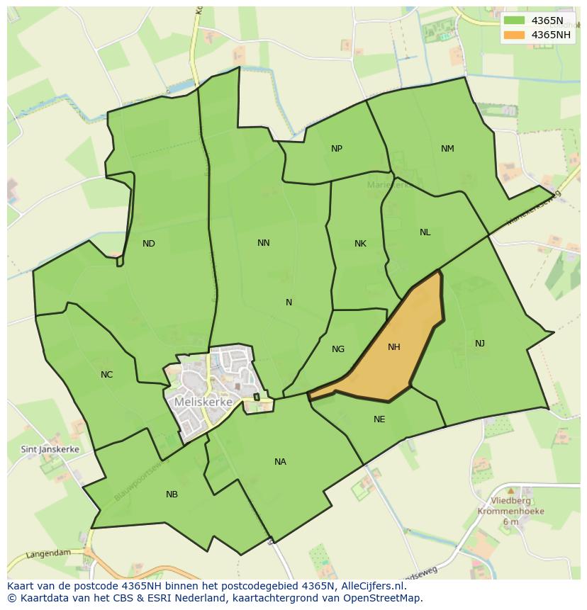 Afbeelding van het postcodegebied 4365 NH op de kaart.
