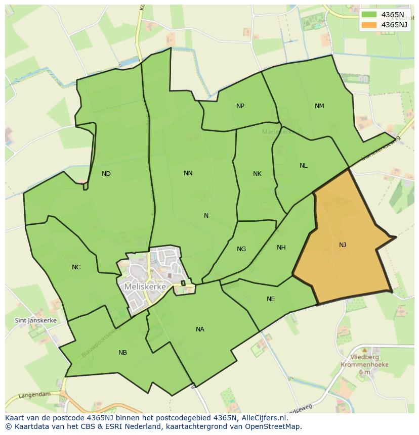 Afbeelding van het postcodegebied 4365 NJ op de kaart.