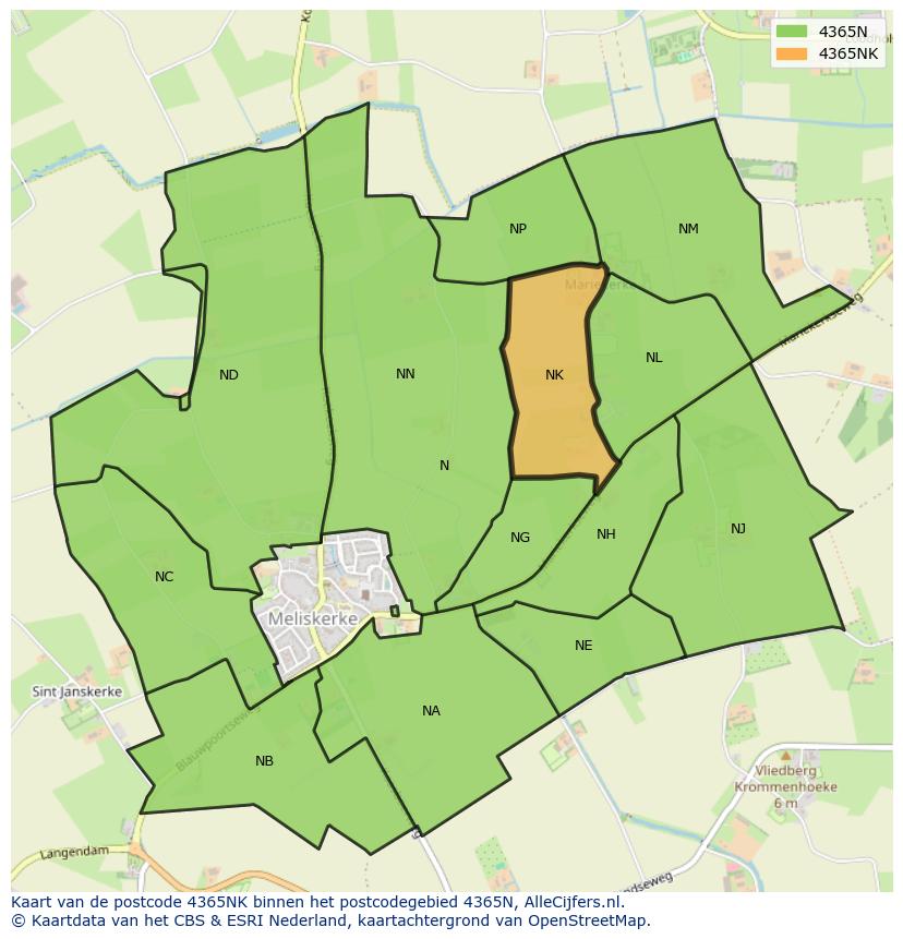 Afbeelding van het postcodegebied 4365 NK op de kaart.