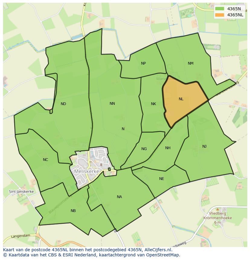 Afbeelding van het postcodegebied 4365 NL op de kaart.