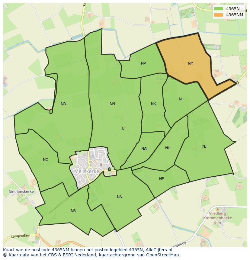 Afbeelding van het postcodegebied 4365 NM op de kaart.