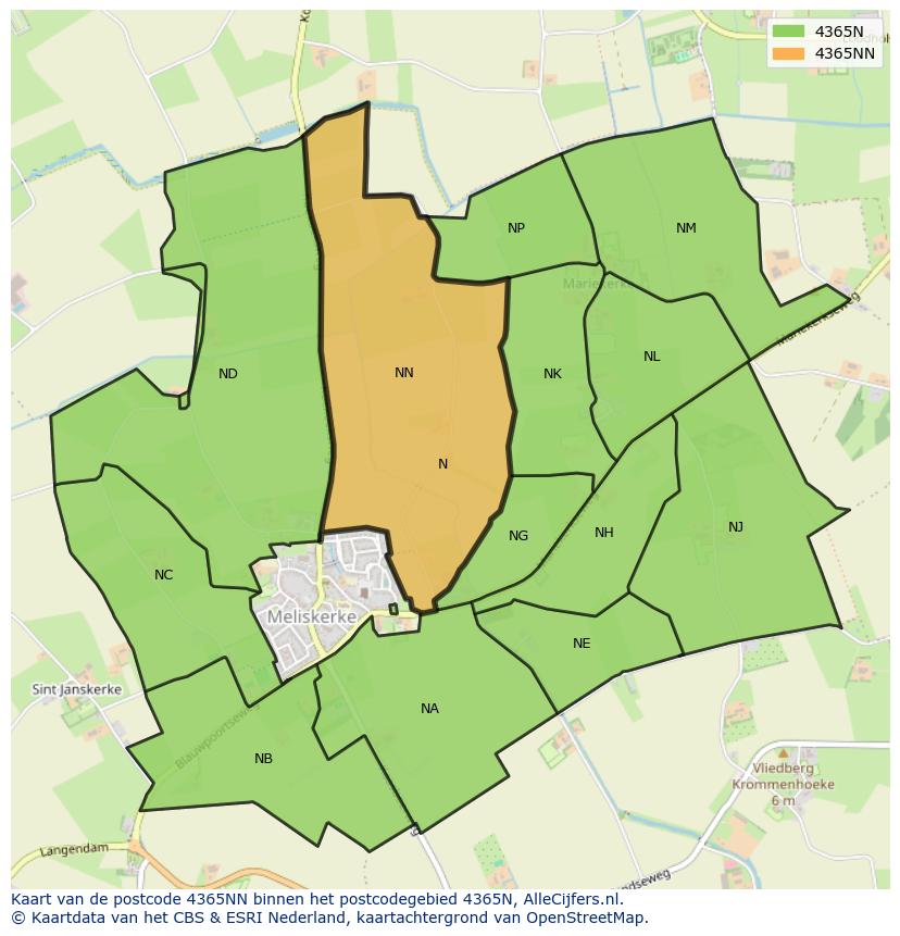 Afbeelding van het postcodegebied 4365 NN op de kaart.