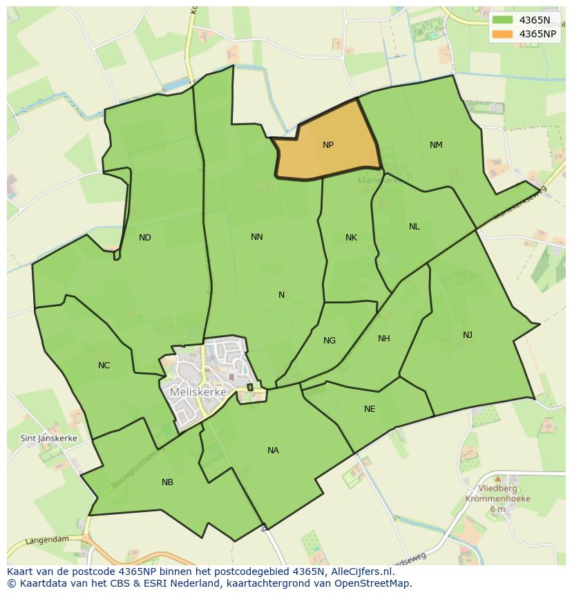 Afbeelding van het postcodegebied 4365 NP op de kaart.