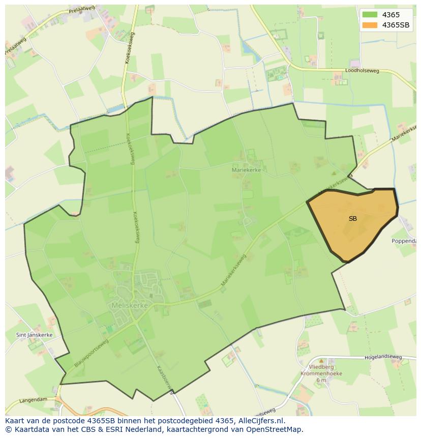 Afbeelding van het postcodegebied 4365 SB op de kaart.