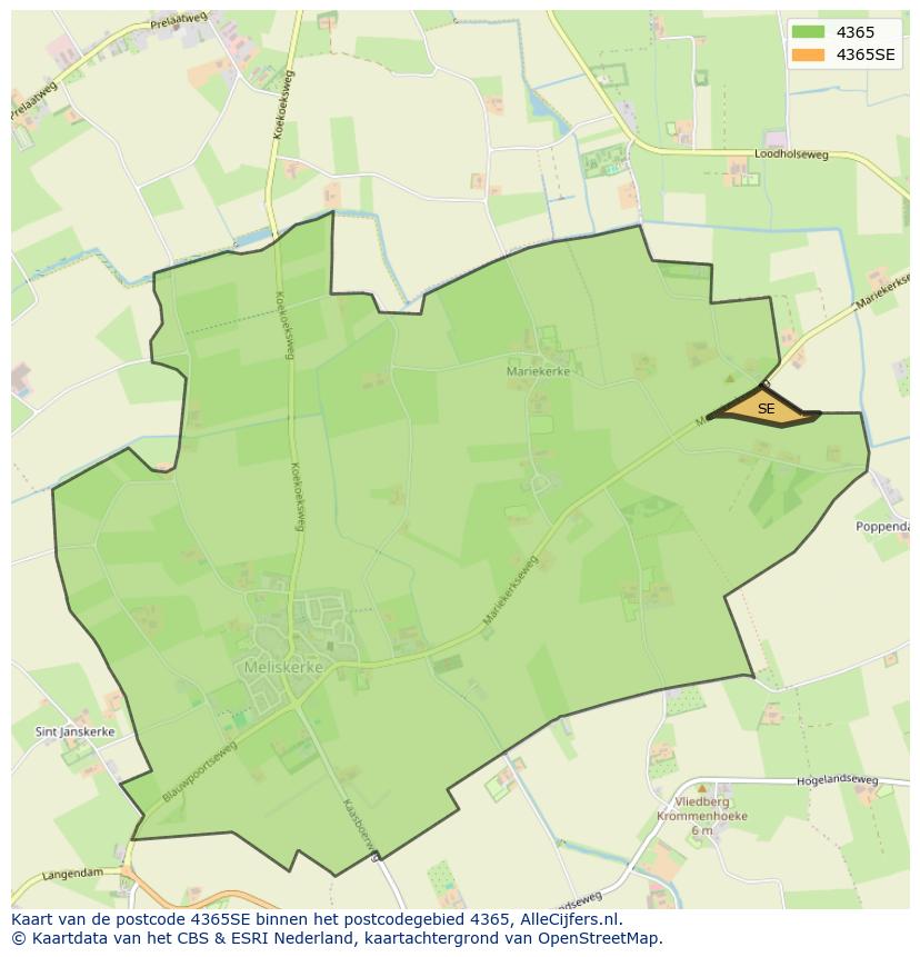 Afbeelding van het postcodegebied 4365 SE op de kaart.