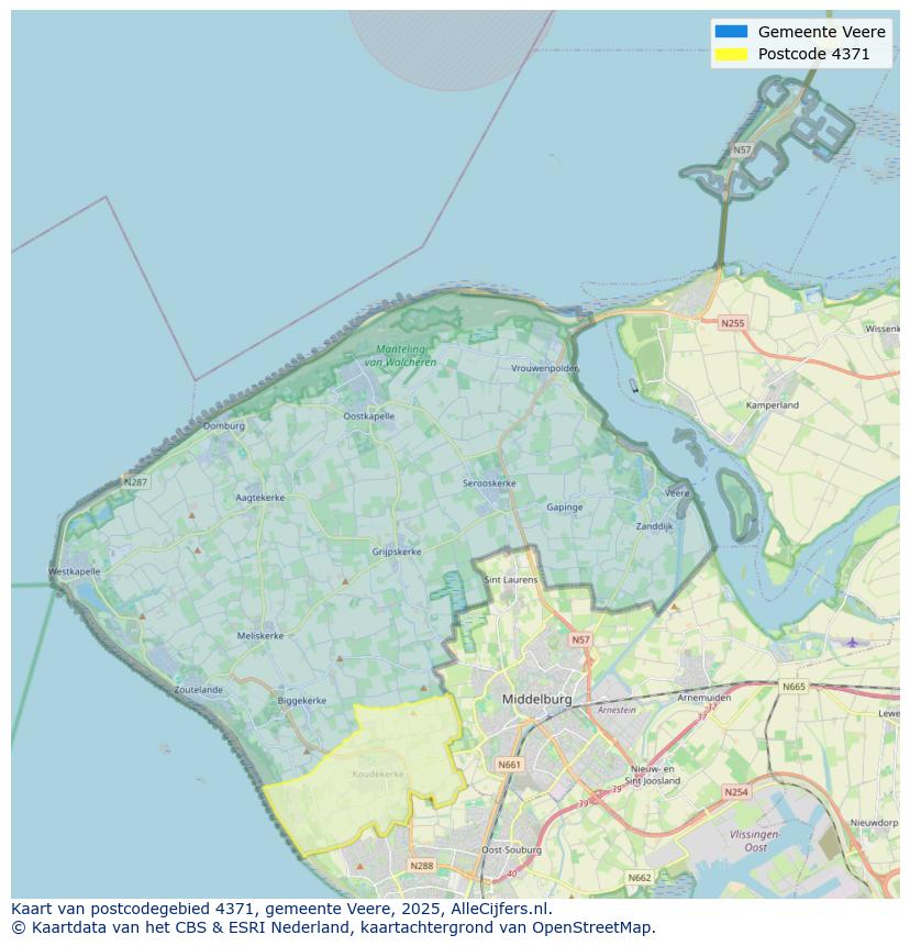 Afbeelding van het postcodegebied 4371 op de kaart.