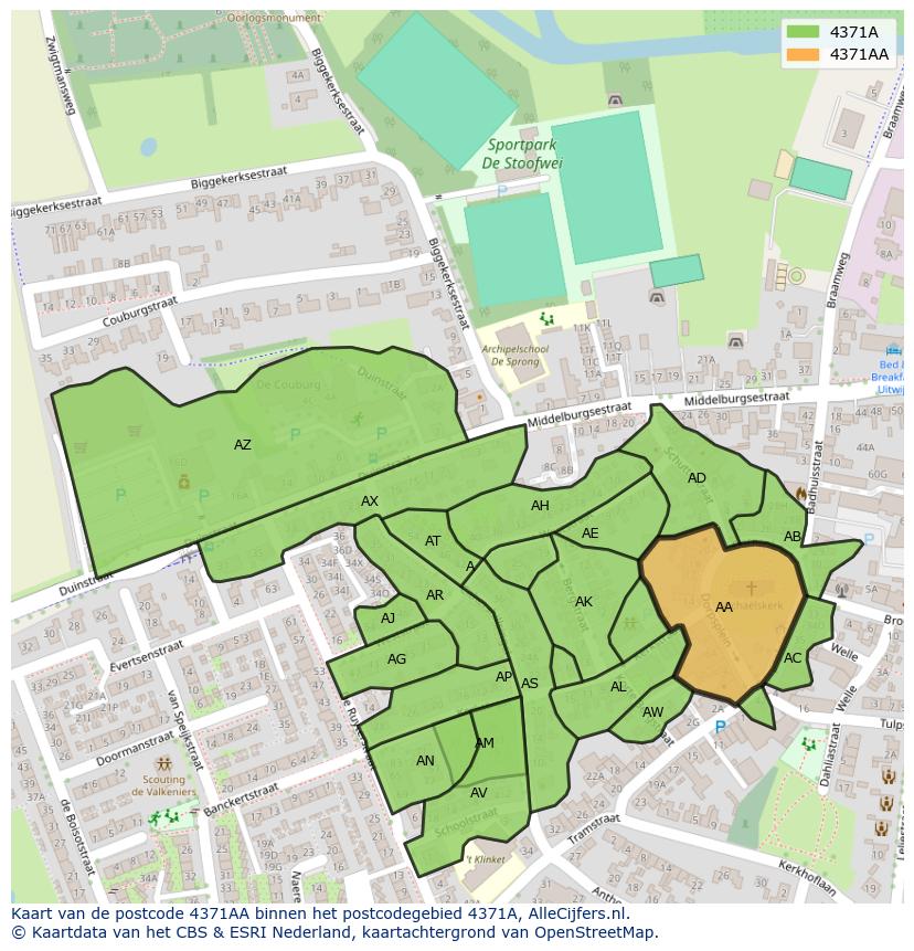 Afbeelding van het postcodegebied 4371 AA op de kaart.