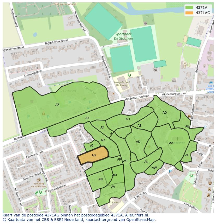 Afbeelding van het postcodegebied 4371 AG op de kaart.