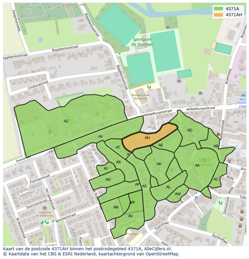 Afbeelding van het postcodegebied 4371 AH op de kaart.