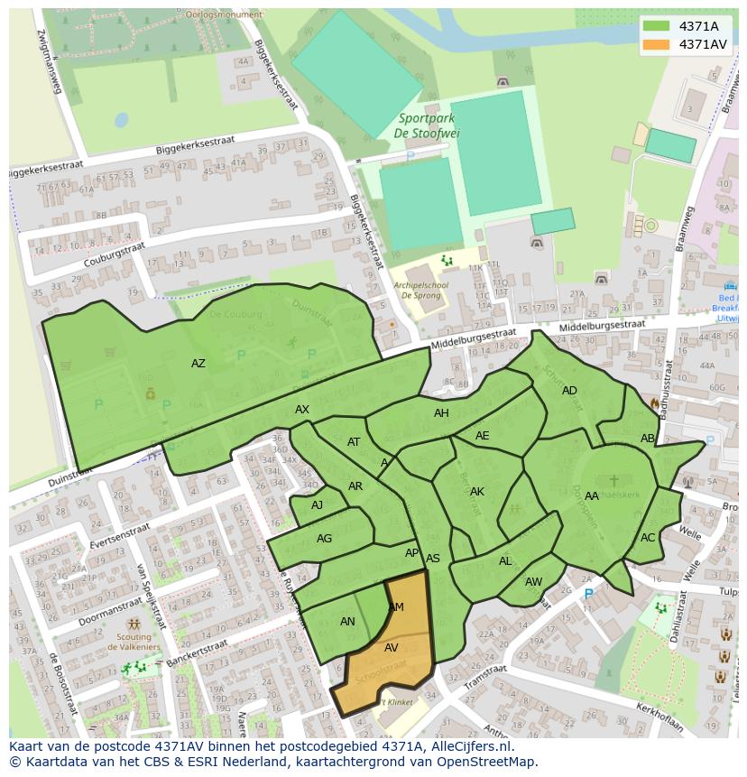 Afbeelding van het postcodegebied 4371 AV op de kaart.