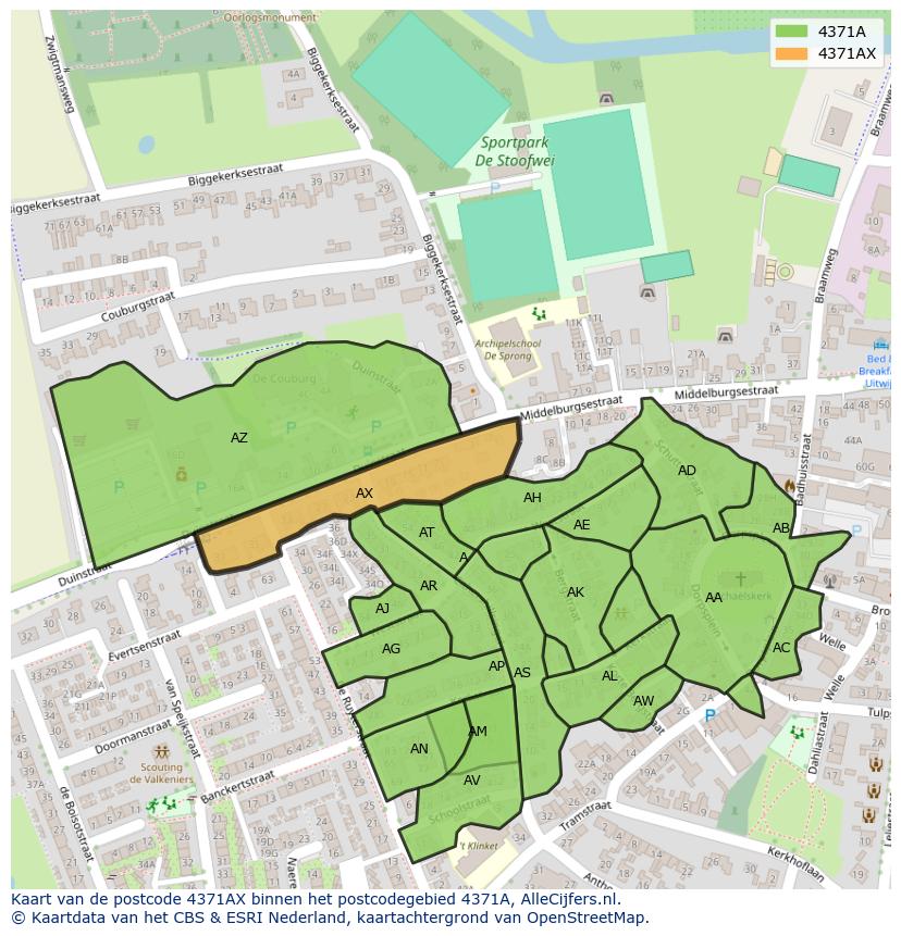 Afbeelding van het postcodegebied 4371 AX op de kaart.