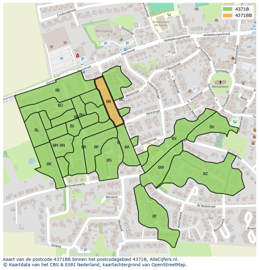 Afbeelding van het postcodegebied 4371 BB op de kaart.