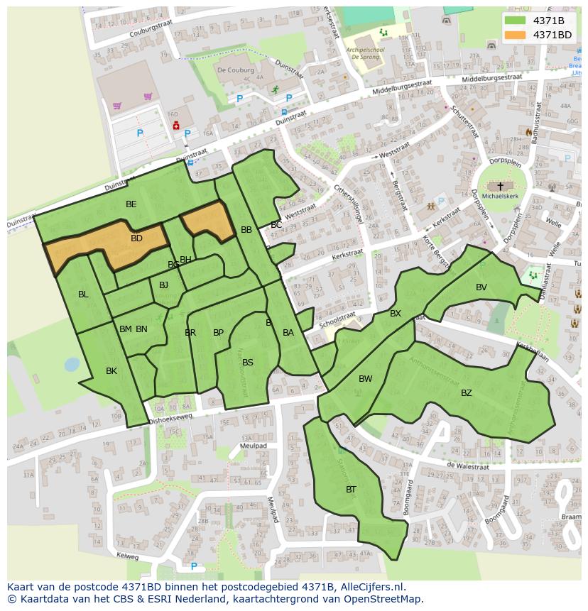 Afbeelding van het postcodegebied 4371 BD op de kaart.